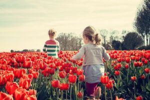 Children in field of flowers