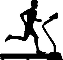 Image shows an illustration of the silhouette of a man running on a treadmill