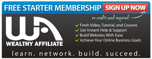 Image shows a wealthy affiliate icon with a sign up now button